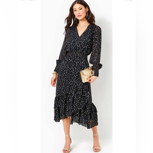 Lilly Pulitzer NWT Cristiana Midi Dress Onyx Metallic Clip $328 Size 6812